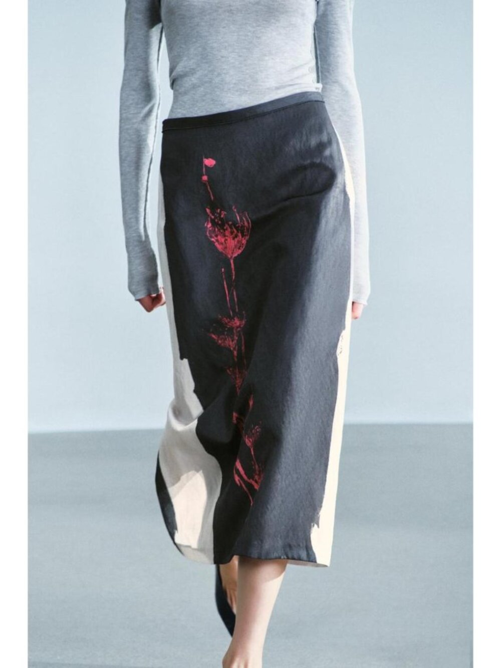 ZARA ZW COLLECTION PRINTED MIDI SKIRT 6560/023/832